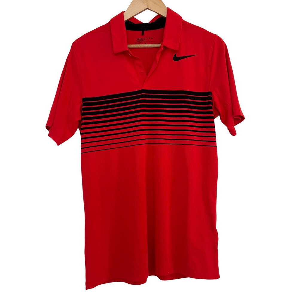 NIKE GOLF‎ RED DRI FIT POLO SHIRT MEN'S SIZE SMALL STRIPE LOGO ATHLETIC